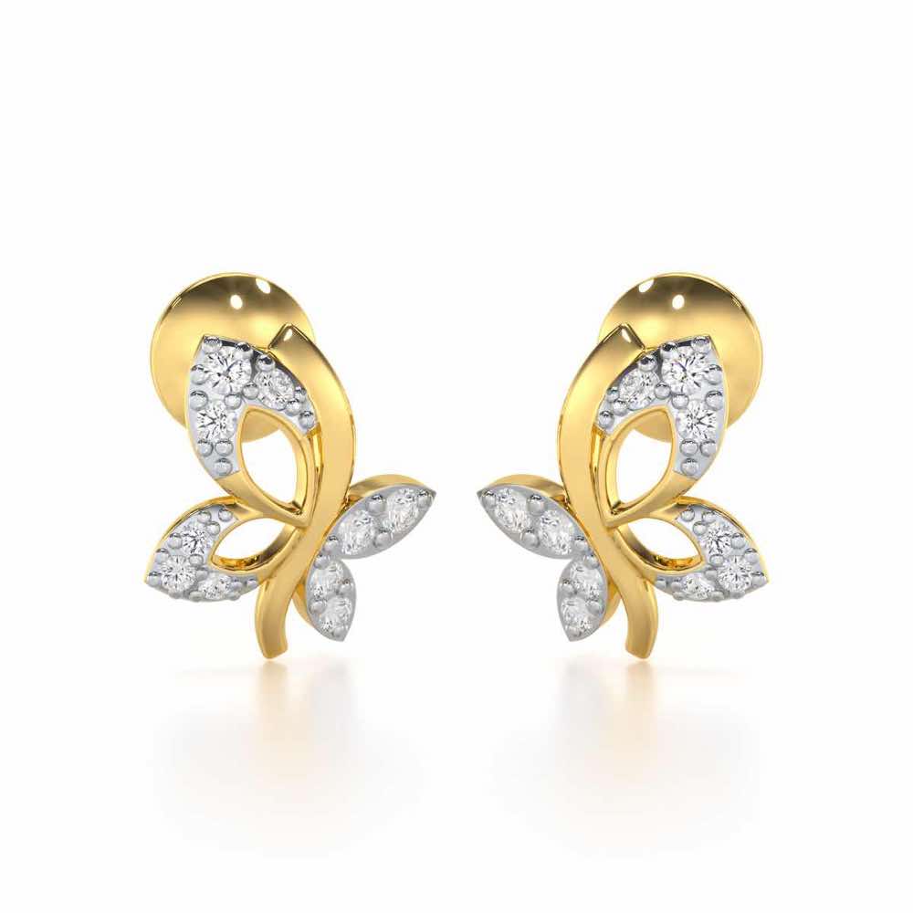 Regal Brilliance Silver Stud Earrings - Yellow Gold - Image 1