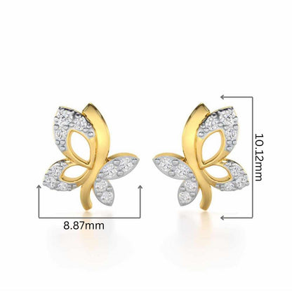 Regal Brilliance Silver Stud Earrings - Yellow Gold - Image 2