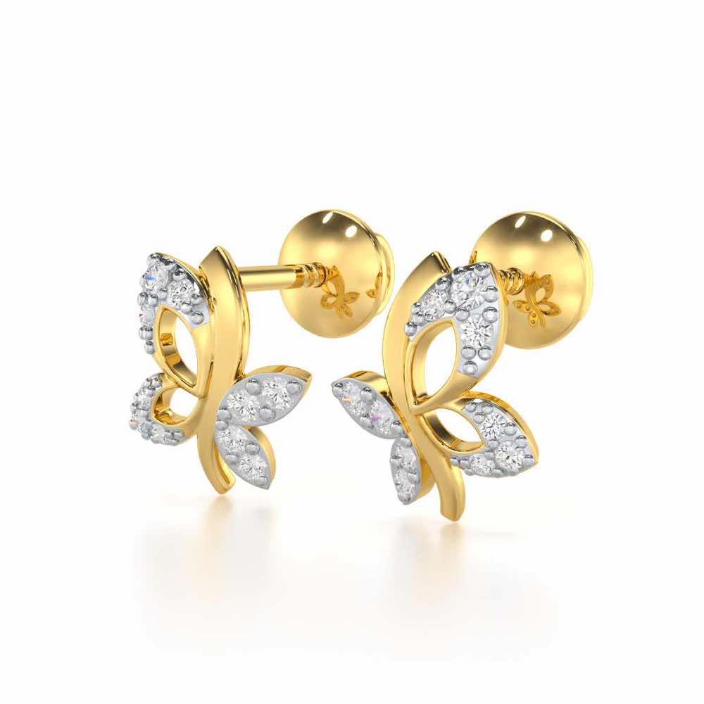 Regal Brilliance Silver Stud Earrings - Yellow Gold - Image 3