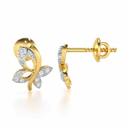 Regal Brilliance Silver Stud Earrings - Yellow Gold - Image 4