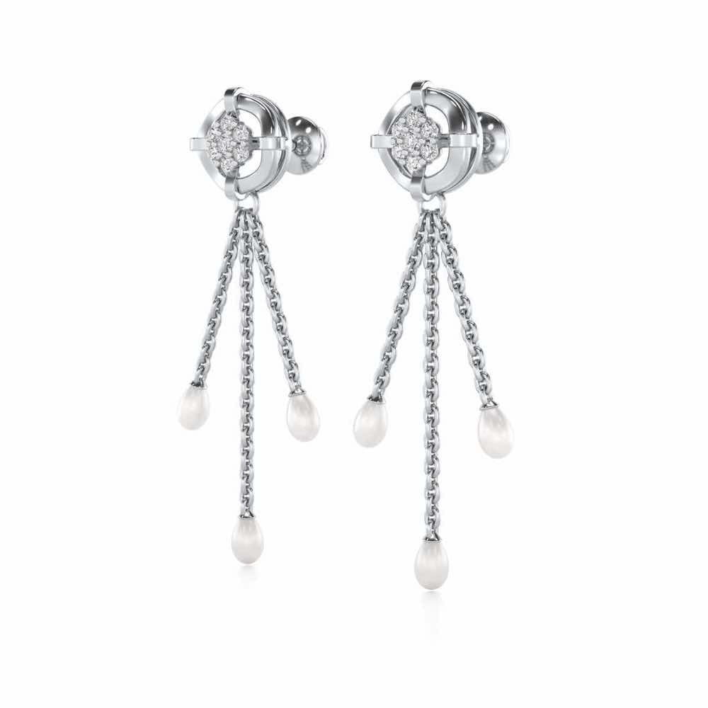 Regal Silver Dangler Earrings - White Gold - Image 3