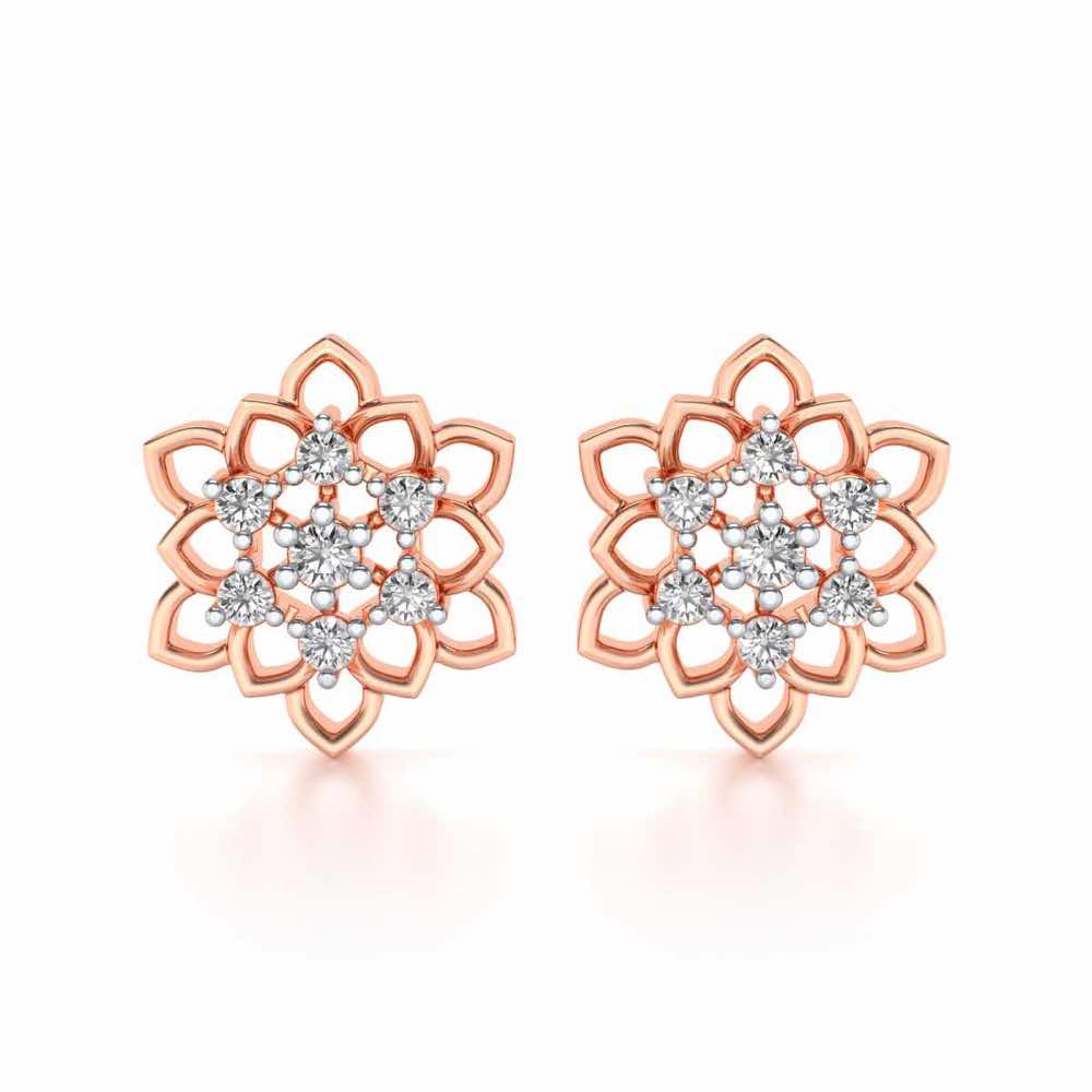 Regal Floral Ring Silver Earrings - Rose Gold - Image 1