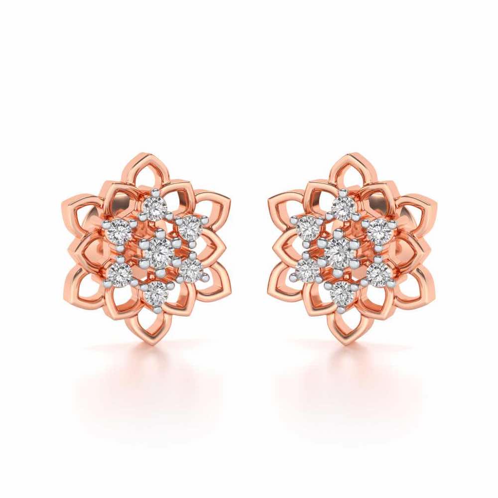 Regal Floral Ring Silver Earrings - Rose Gold - Image 2