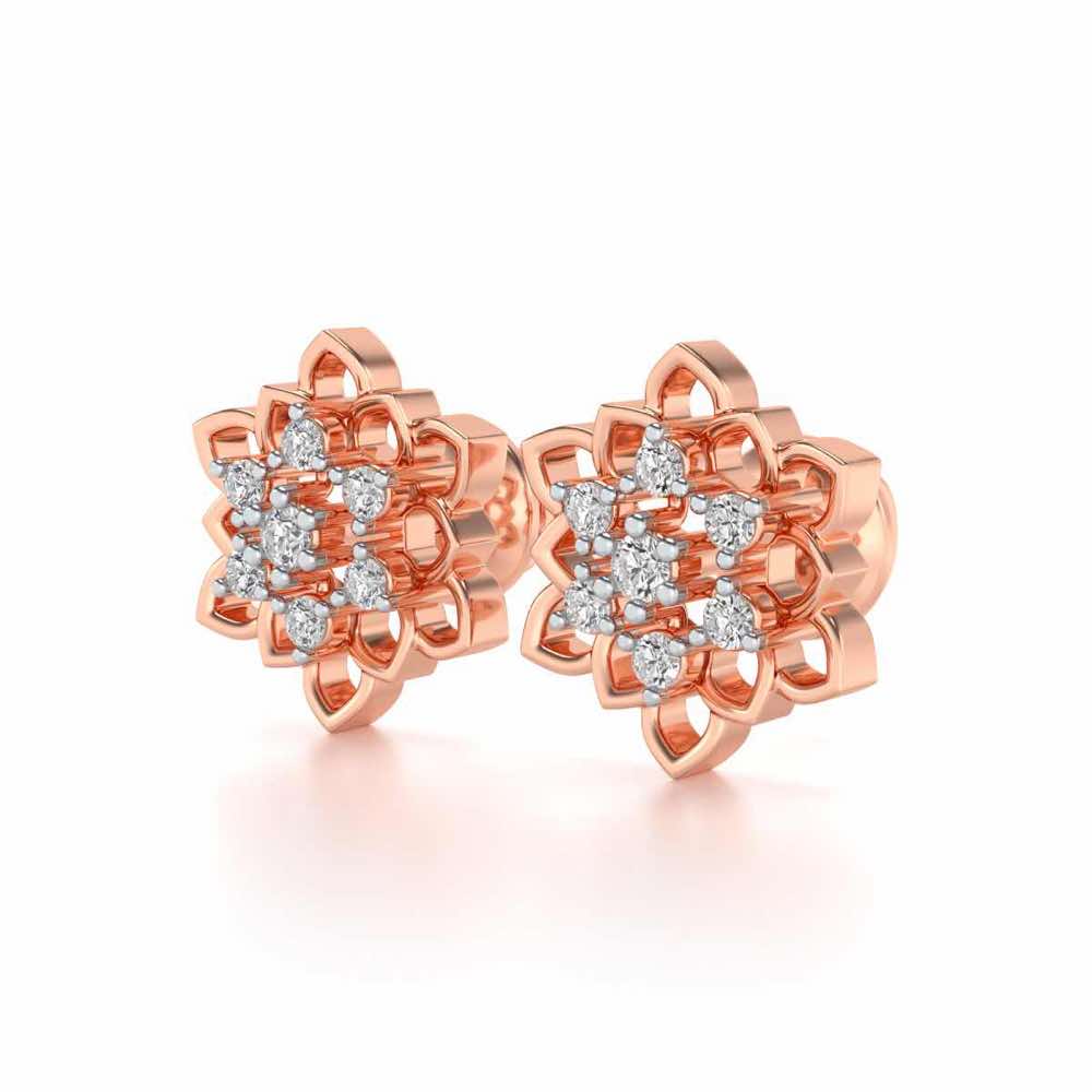Regal Floral Ring Silver Earrings - Rose Gold - Image 3