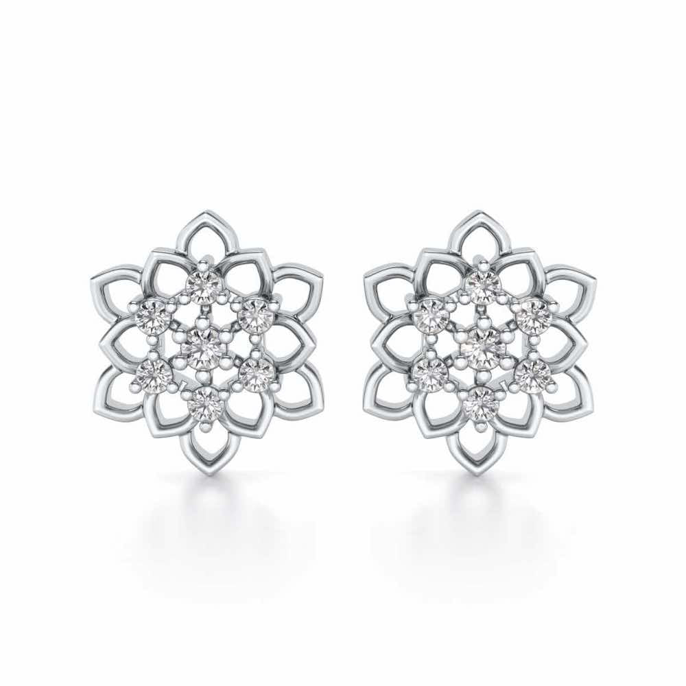 Regal Floral Ring Silver Earrings - White Gold - Image 1