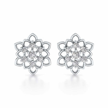 Regal Floral Ring Silver Earrings - White Gold - Image 1