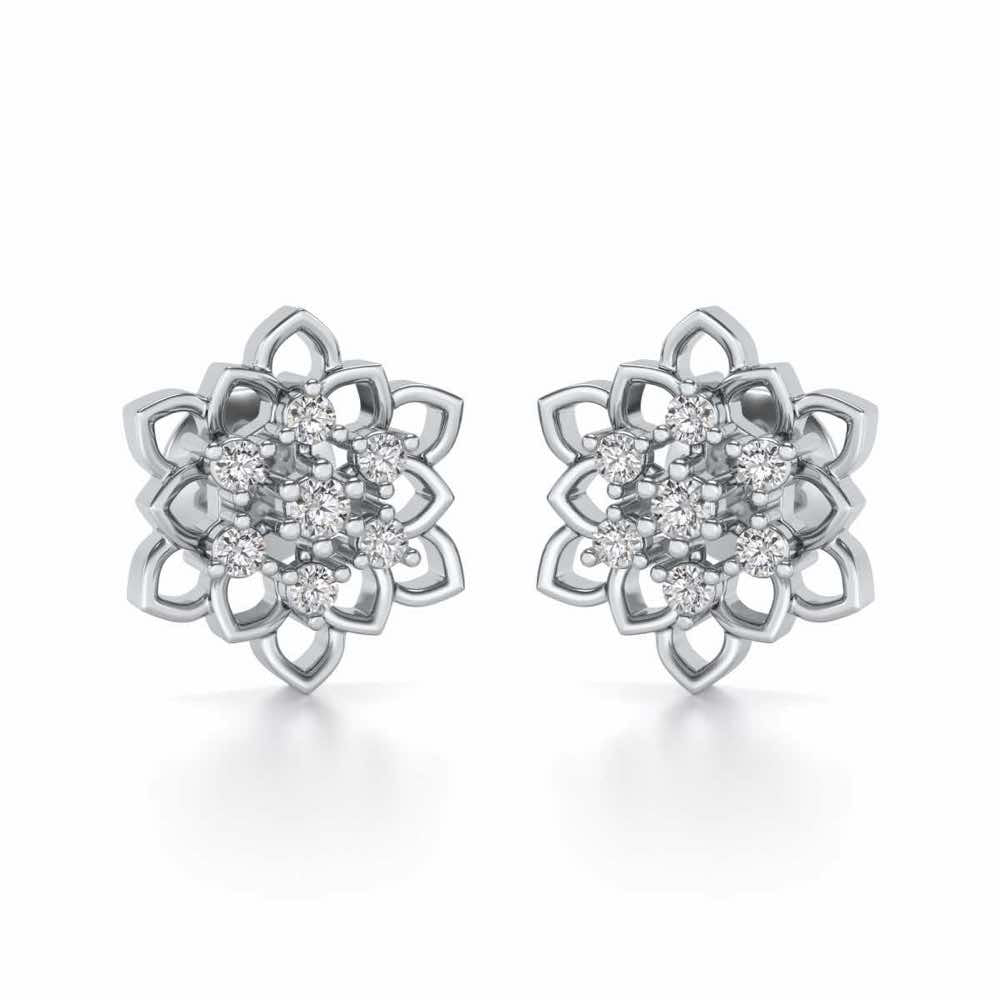 Regal Floral Ring Silver Earrings - White Gold - Image 2