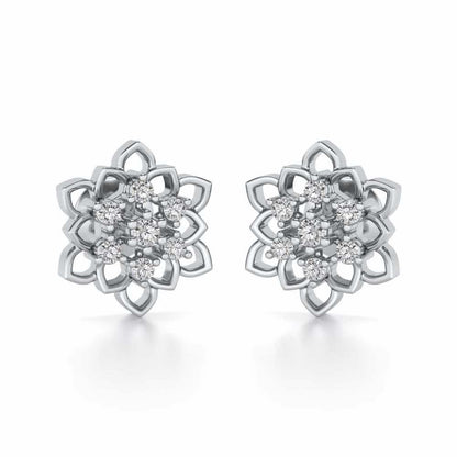 Regal Floral Ring Silver Earrings - White Gold - Image 2
