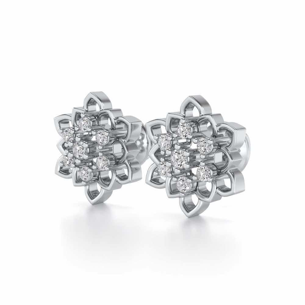 Regal Floral Ring Silver Earrings - White Gold - Image 3
