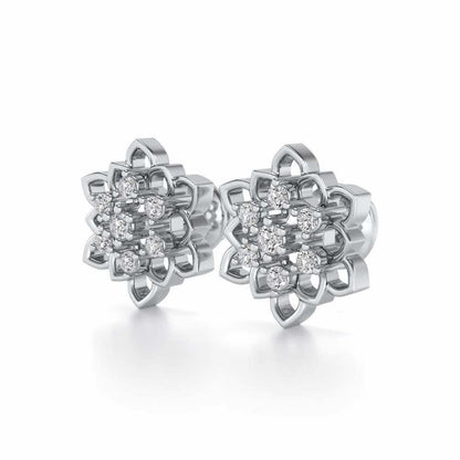 Regal Floral Ring Silver Earrings - White Gold - Image 3