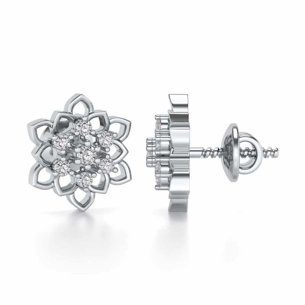 Regal Floral Ring Silver Earrings - White Gold - Image 4