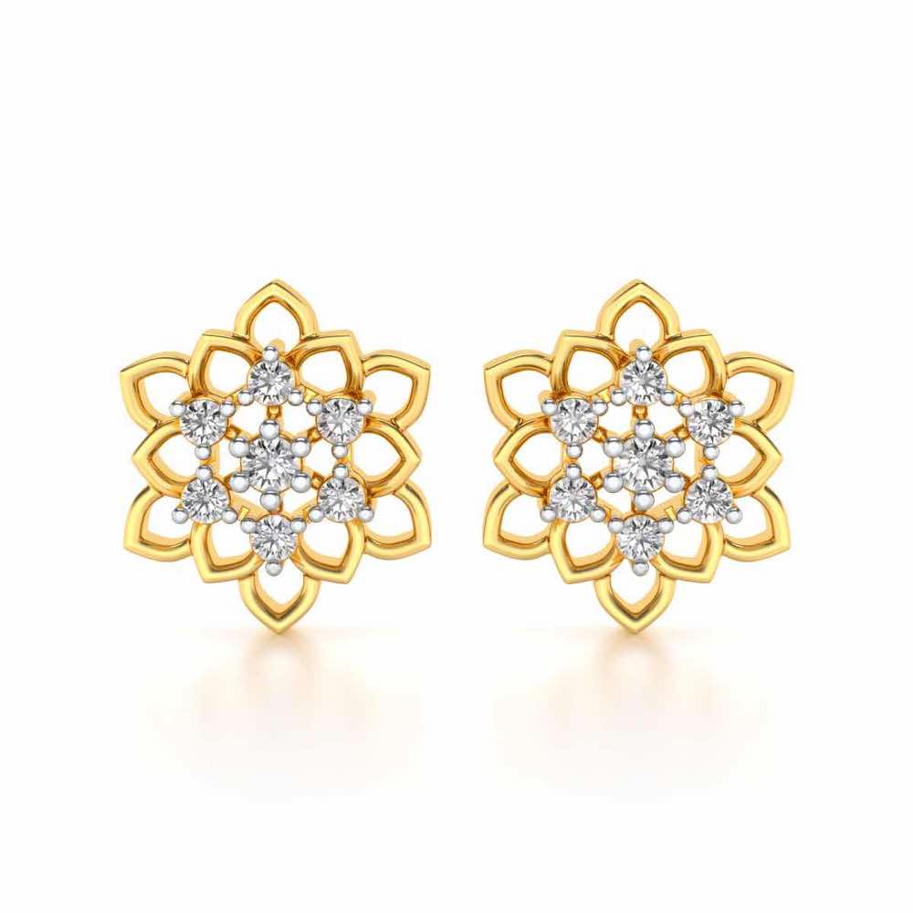 Regal Floral Ring Silver Earrings - Yellow Gold - Image 1