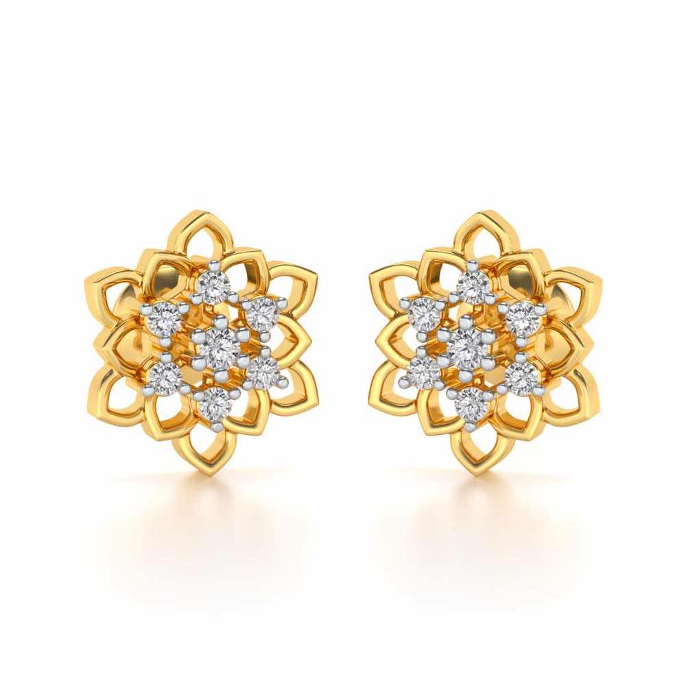 Regal Floral Ring Silver Earrings - Yellow Gold - Image 2