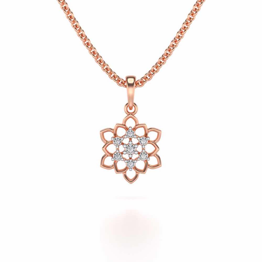 Regal Floral Ring Silver Pendant Earrings Set - Rose Gold - Image 2