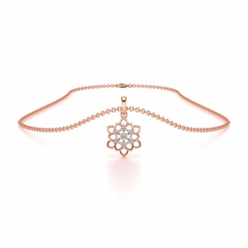 Regal Floral Ring Silver Pendant Earrings Set - Rose Gold - Image 3