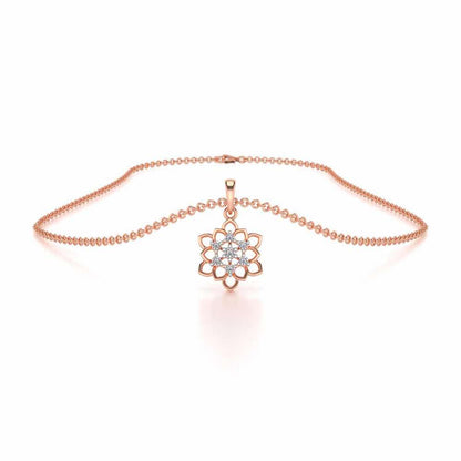Regal Floral Ring Silver Pendant Earrings Set - Rose Gold - Image 3