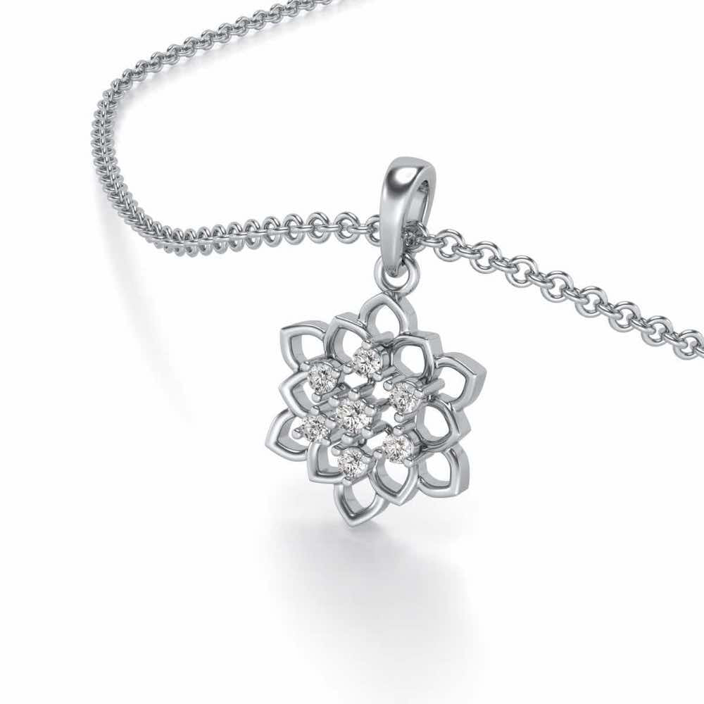 Regal Floral Ring Silver Pendant Earrings Set - White Gold - Image 1