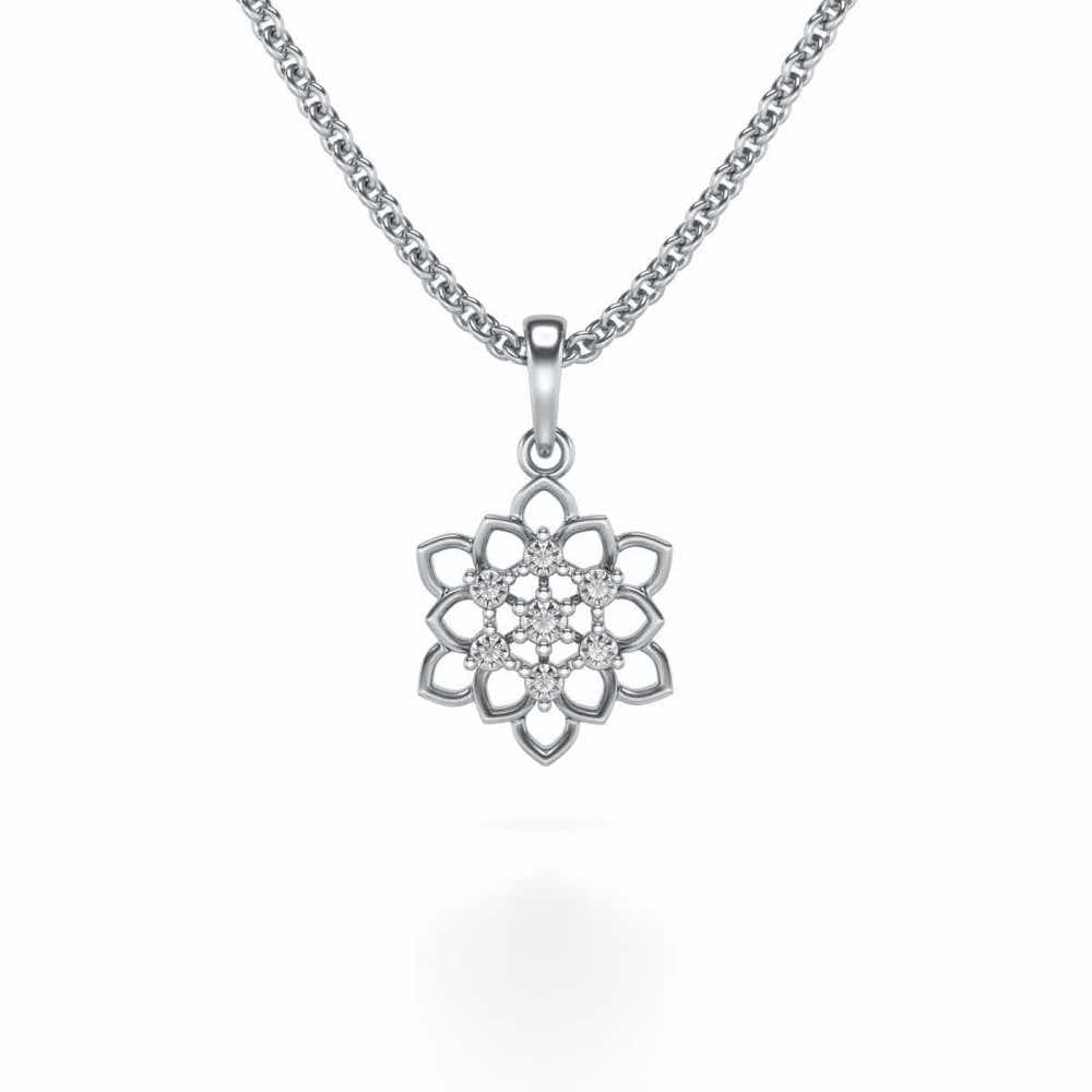 Regal Floral Ring Silver Pendant Earrings Set - White Gold - Image 2