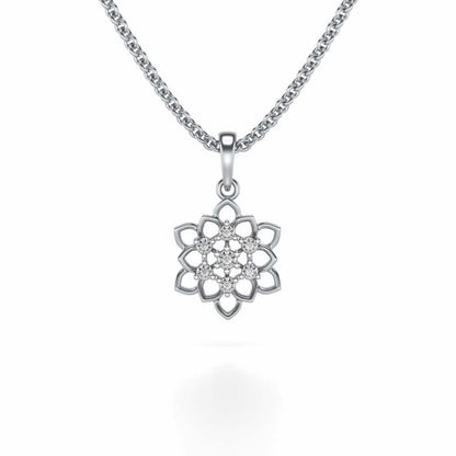 Regal Floral Ring Silver Pendant Earrings Set - White Gold - Image 2