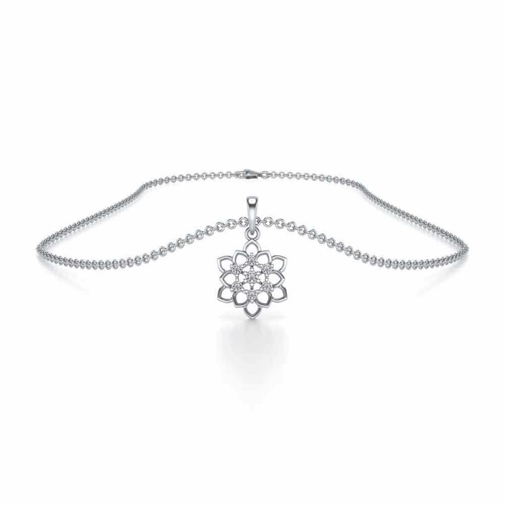 Regal Floral Ring Silver Pendant Earrings Set - White Gold - Image 3