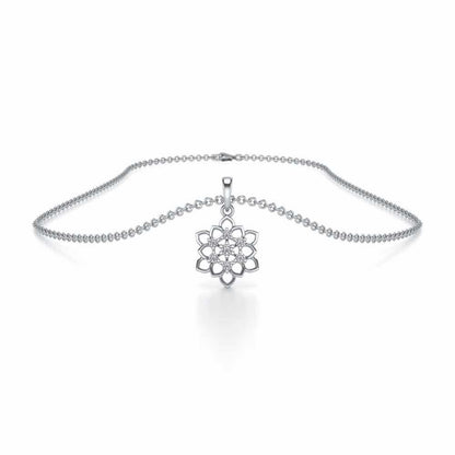 Regal Floral Ring Silver Pendant Earrings Set - White Gold - Image 3