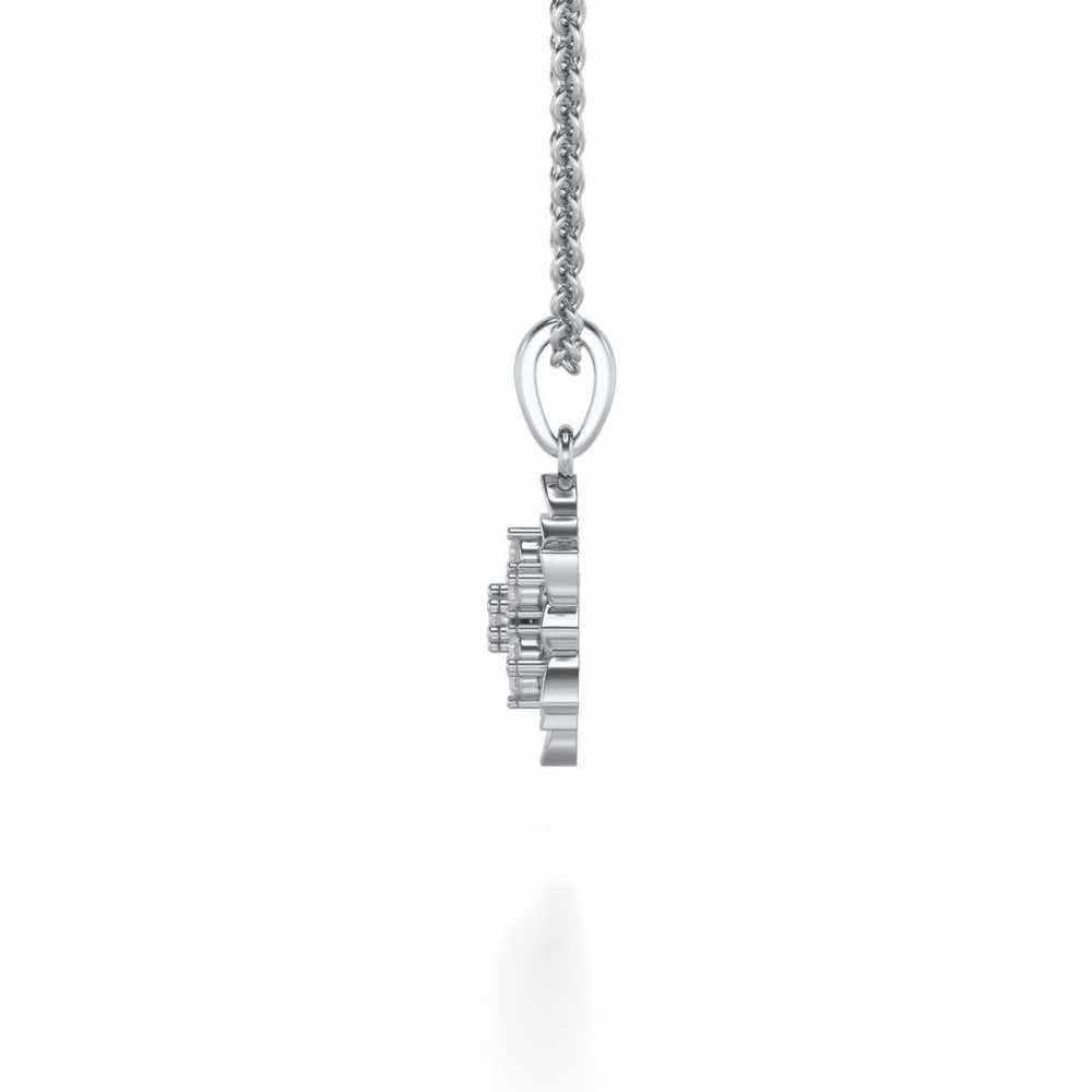 Regal Floral Ring Silver Pendant Earrings Set - White Gold - Image 4