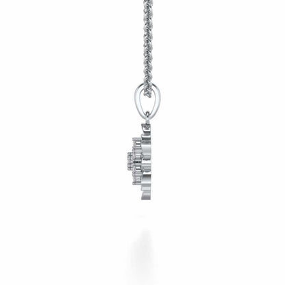 Regal Floral Ring Silver Pendant Earrings Set - White Gold - Image 4