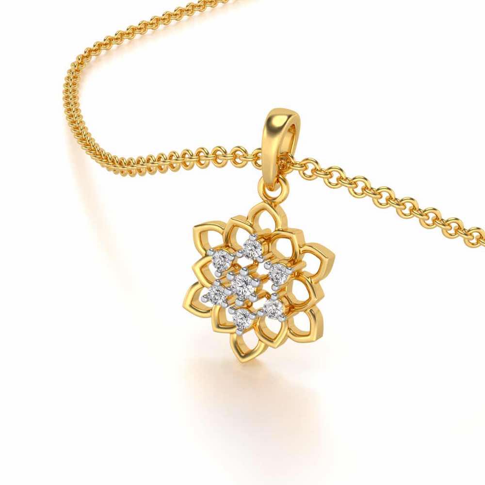 Regal Floral Ring Silver Pendant Earrings Set - Yellow Gold - Image 1