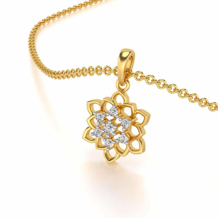 Regal Floral Ring Silver Pendant Earrings Set - Yellow Gold - Image 1