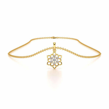Regal Floral Ring Silver Pendant Earrings Set - Yellow Gold - Image 3