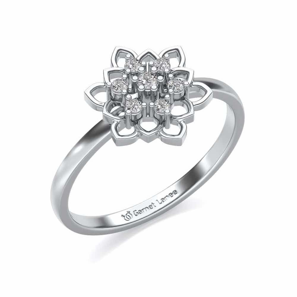 Regal Floral Ring Silver Rings - White Gold - Image 1