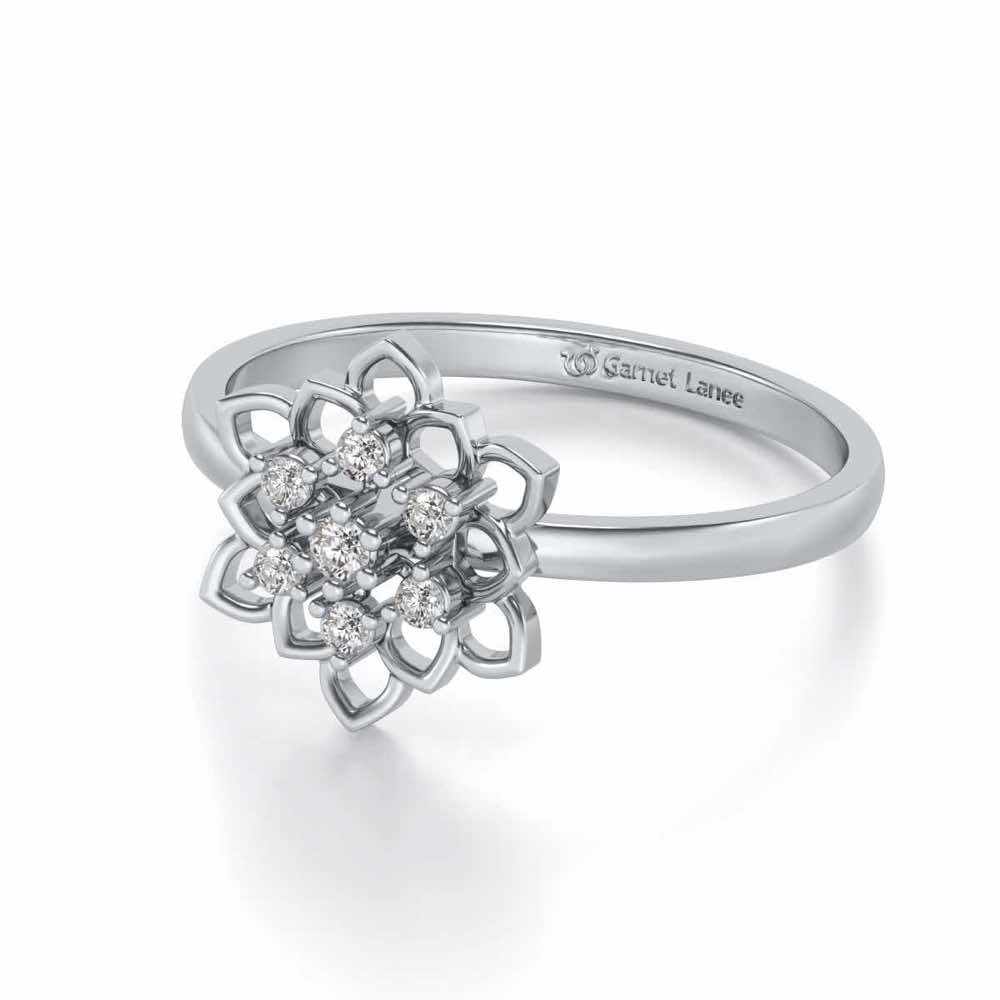 Regal Floral Ring Silver Rings - White Gold - Image 3