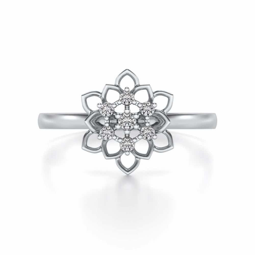 Regal Floral Ring Silver Rings - White Gold - Image 5