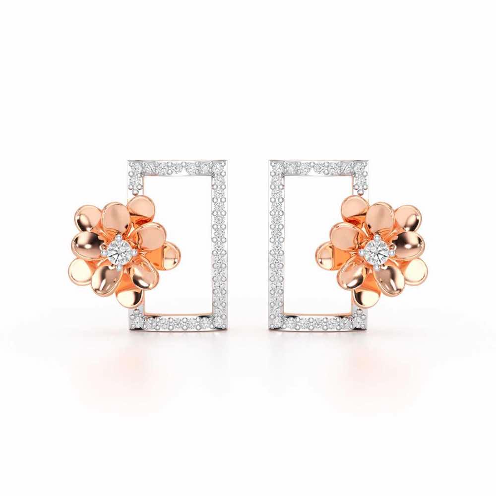 Regal Opulence Silver Stud Earrings - Rose Gold - Image 1