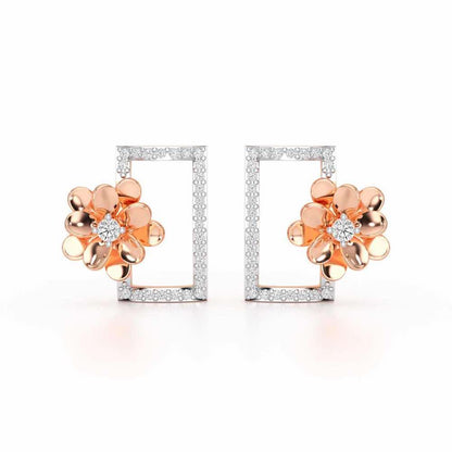 Regal Opulence Silver Stud Earrings - Rose Gold - Image 1