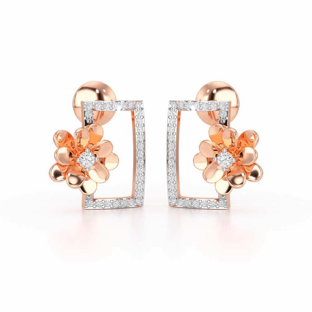 Regal Opulence Silver Stud Earrings - Rose Gold - Image 2