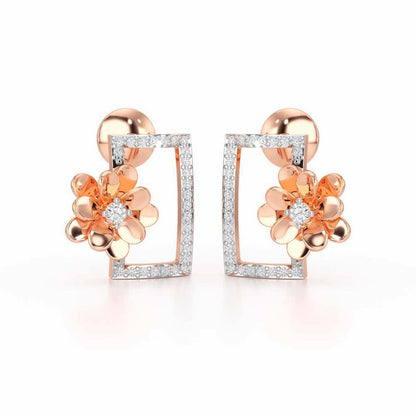 Regal Opulence Silver Stud Earrings - Rose Gold - Image 2