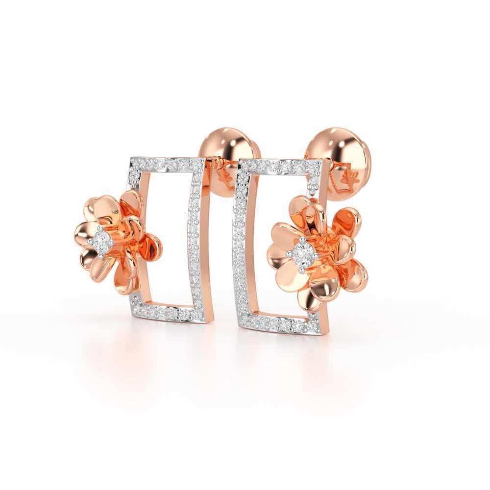 Regal Opulence Silver Stud Earrings - Rose Gold - Image 3