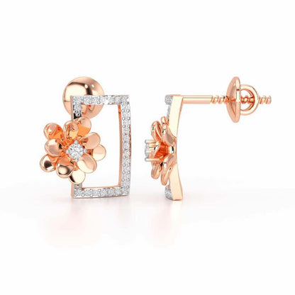 Regal Opulence Silver Stud Earrings - Rose Gold - Image 4