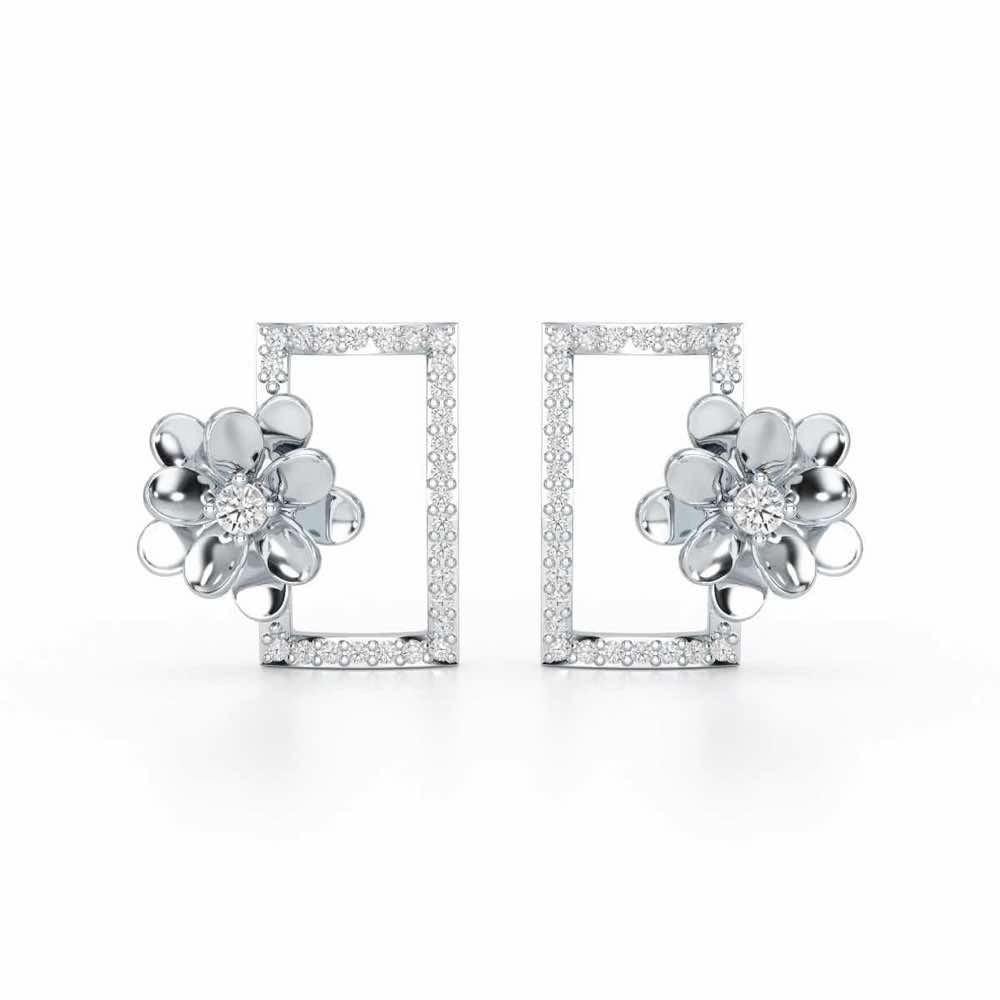 Regal Opulence Silver Stud Earrings - White Gold - Image 1