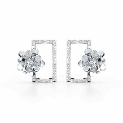 Regal Opulence Silver Stud Earrings - White Gold - Image 1
