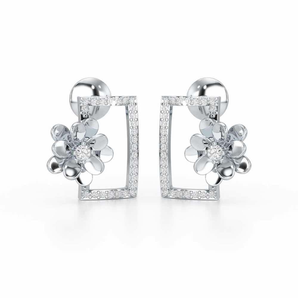 Regal Opulence Silver Stud Earrings - White Gold - Image 2