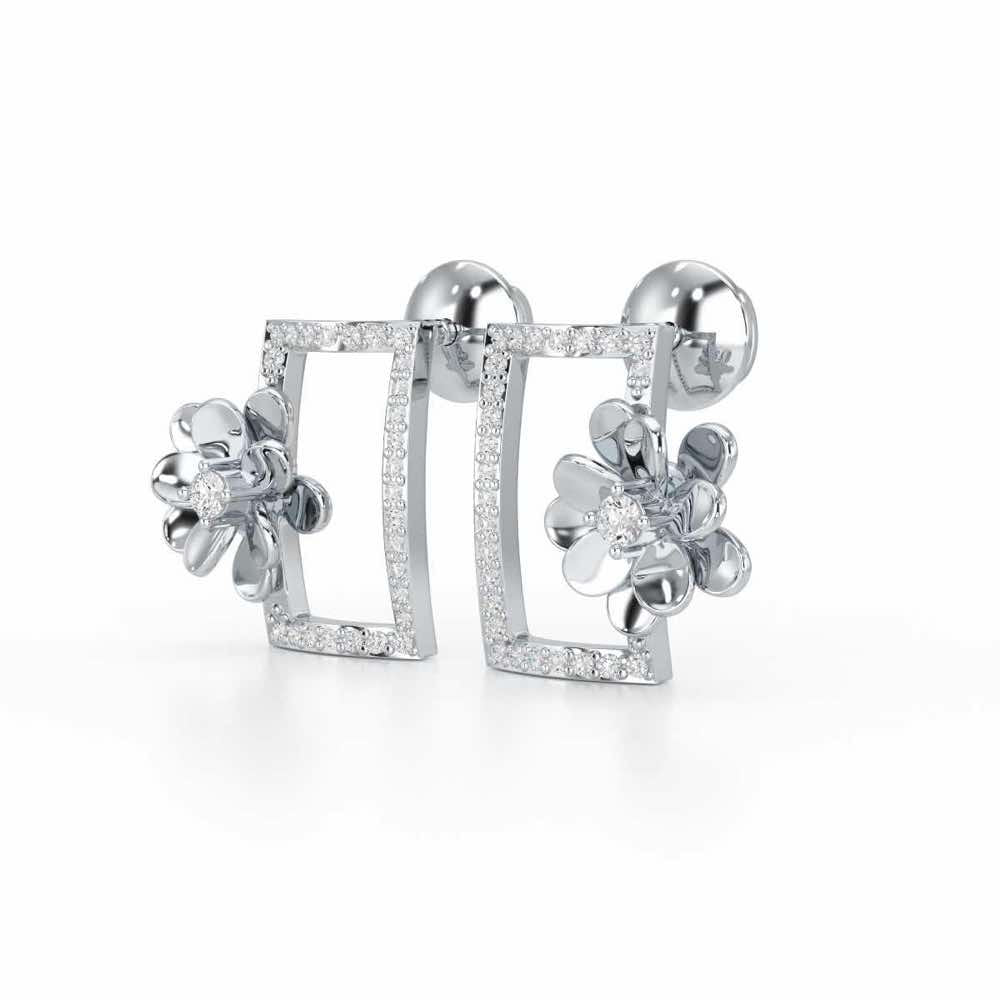 Regal Opulence Silver Stud Earrings - White Gold - Image 3