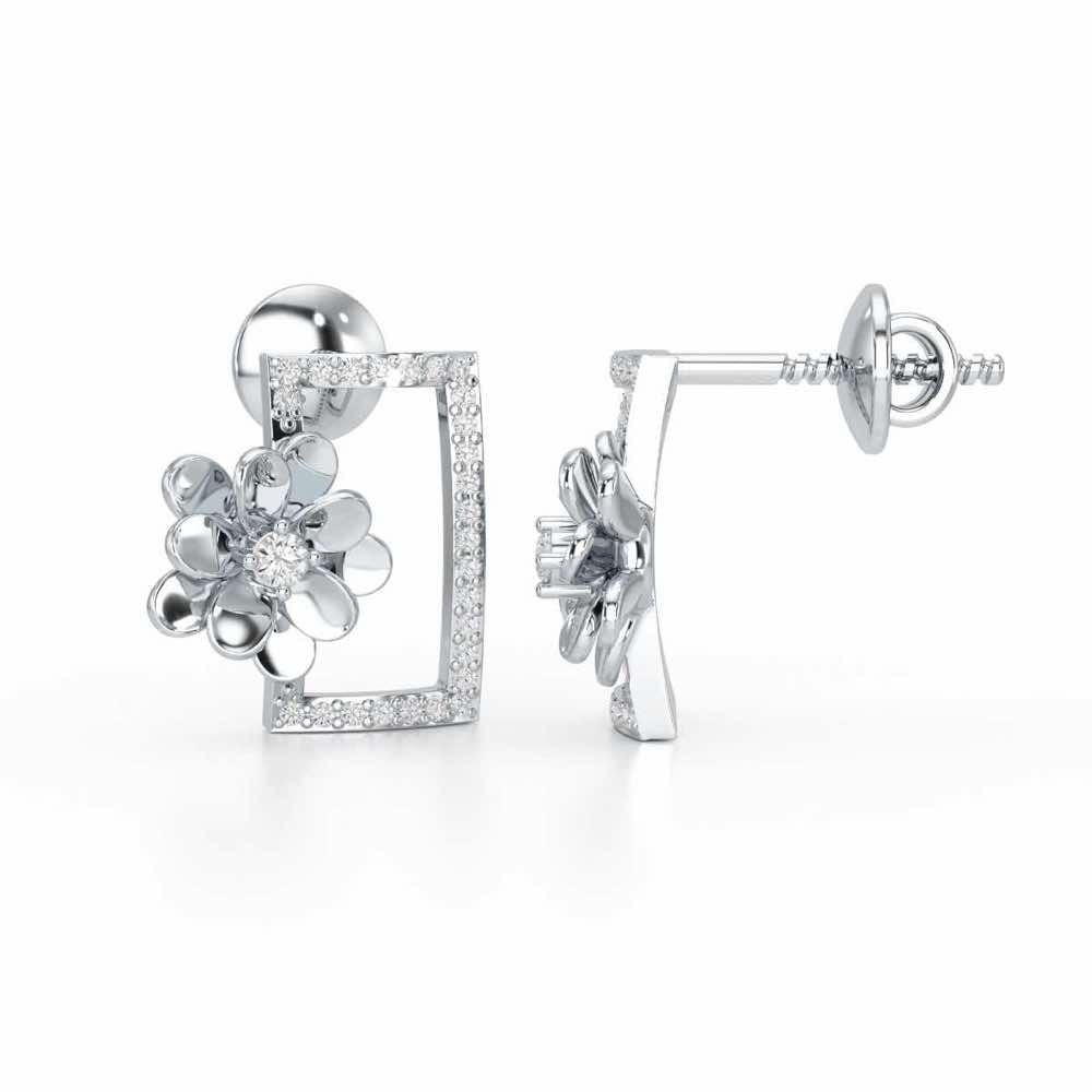 Regal Opulence Silver Stud Earrings - White Gold - Image 4