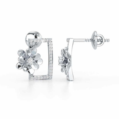 Regal Opulence Silver Stud Earrings - White Gold - Image 4