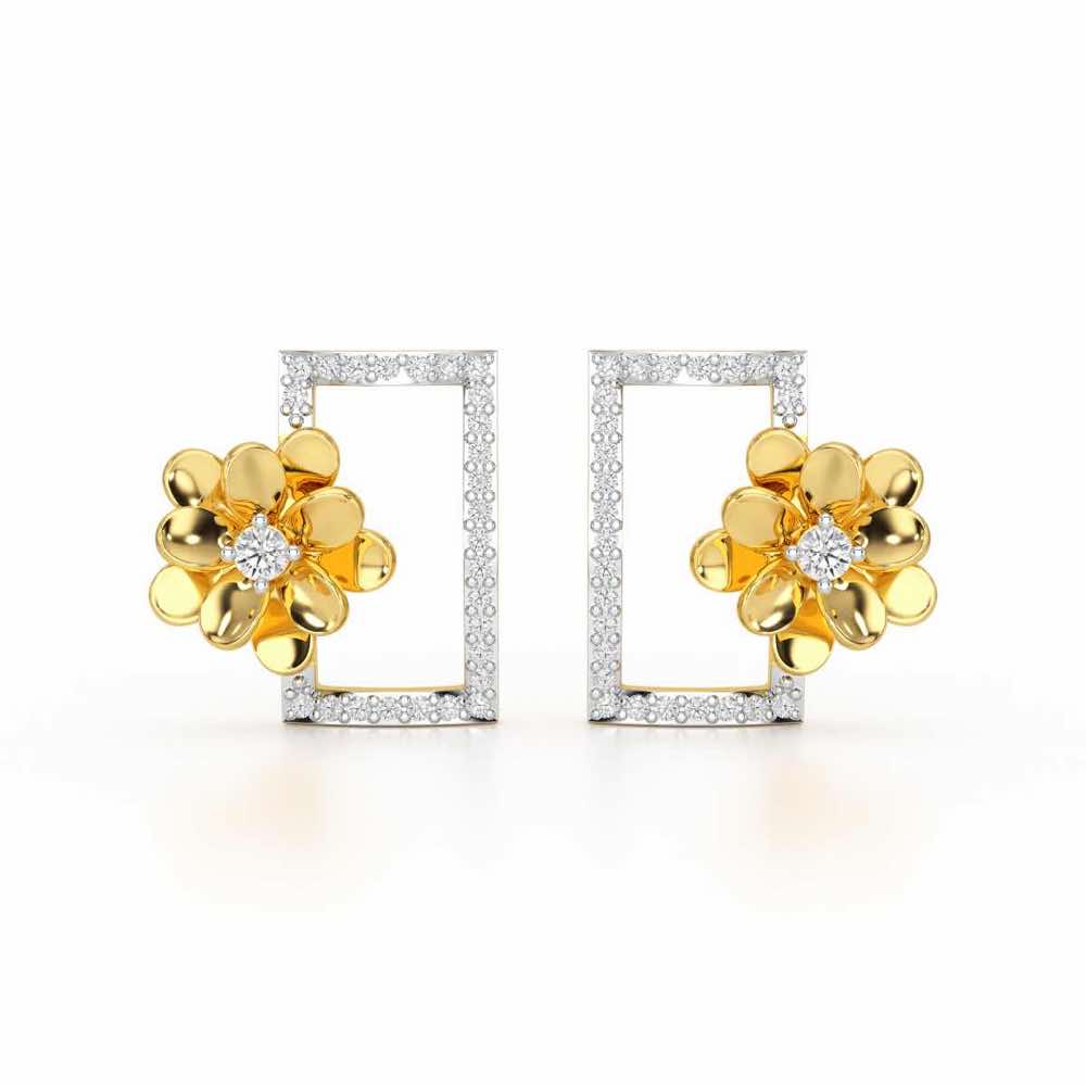 Regal Opulence Silver Stud Earrings - Yellow Gold - Image 1