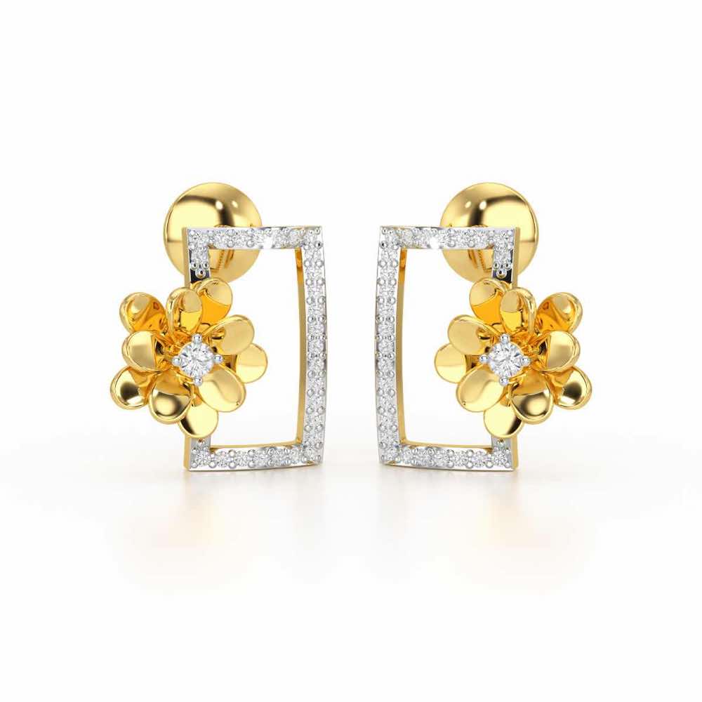 Regal Opulence Silver Stud Earrings - Yellow Gold - Image 2