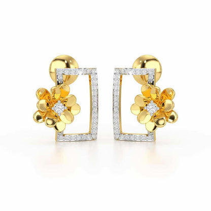 Regal Opulence Silver Stud Earrings - Yellow Gold - Image 2
