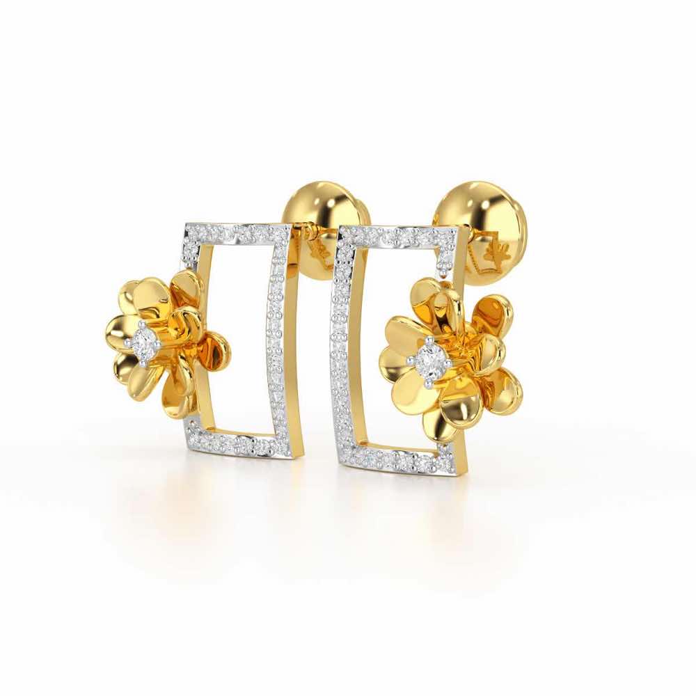 Regal Opulence Silver Stud Earrings - Yellow Gold - Image 3