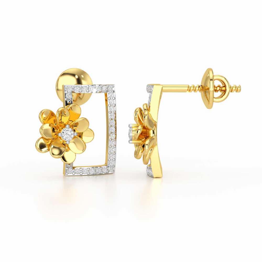 Regal Opulence Silver Stud Earrings - Yellow Gold - Image 4